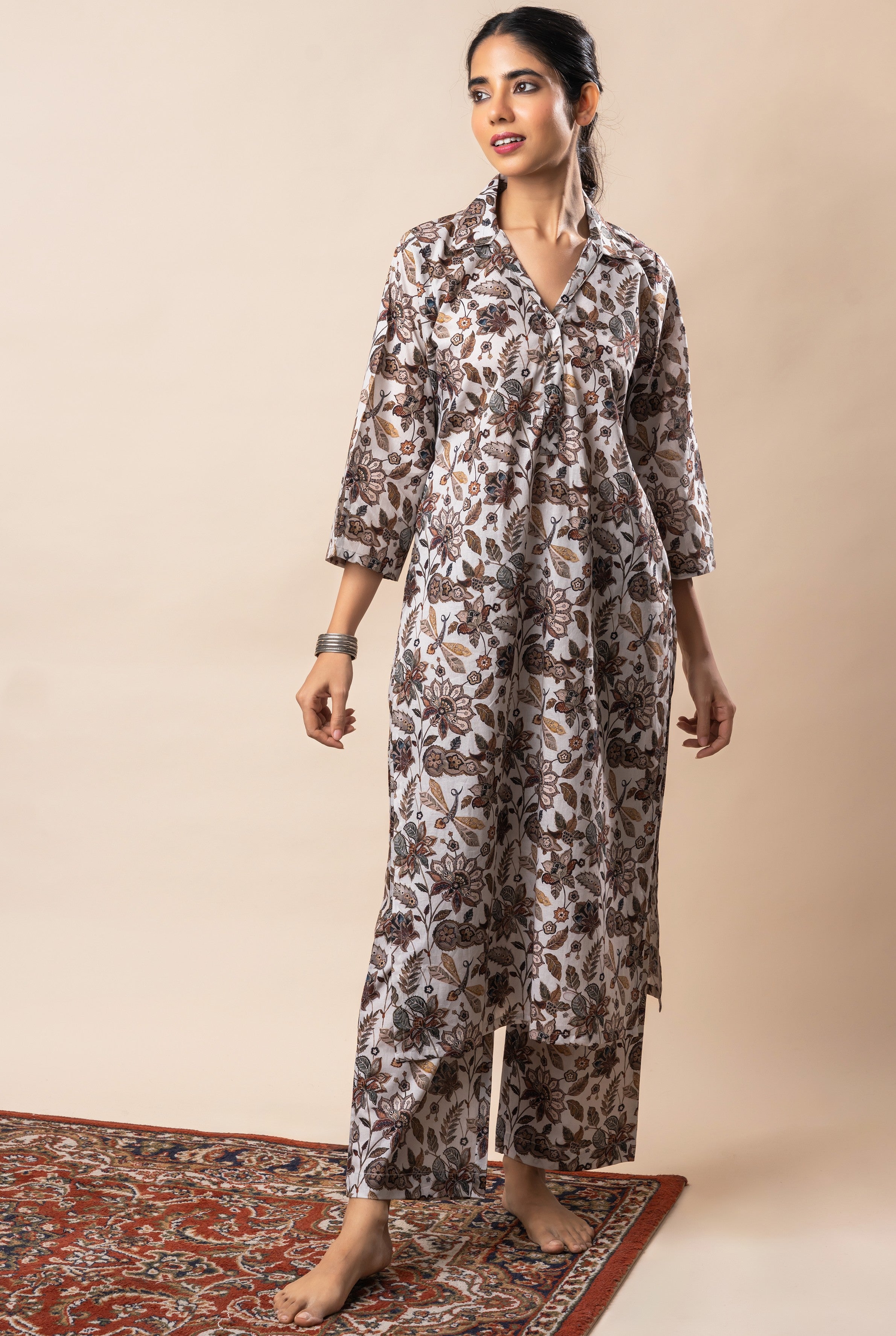 Off White Jaal Printed Pure Cotton Kurta Set GulaboSitabo