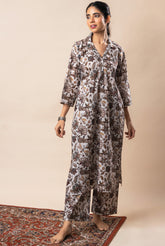 Off White Jaal Printed Pure Cotton Kurta Set GulaboSitabo