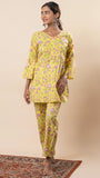 Yellow Printed Pure Cotton Angrakha Co-ord Set GulaboSitabo