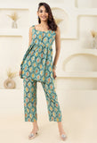 Mint Floral Grid Printed Pure Cotton Sleevelss Co-ord Set GulaboSitabo