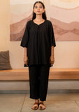 Black Box Pleated with Sweetheart Neck-Line Flared Solid Top GulaboSitabo