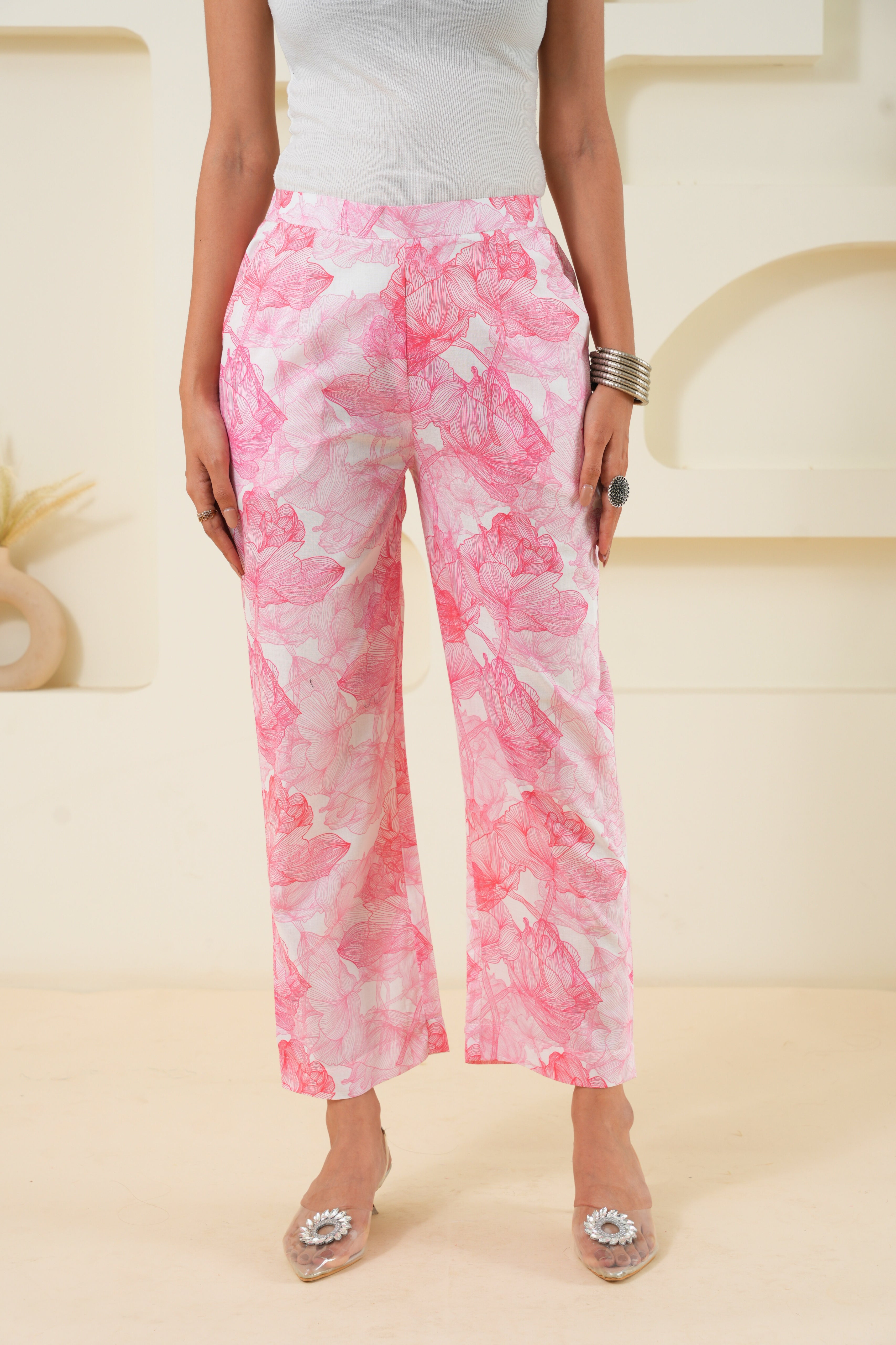Abstract Floral Line Printed Pure Cotton Pant GulaboSitabo