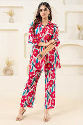 Pink Flower Printed Pure Cotton Flared Co-ord Set GulaboSitabo