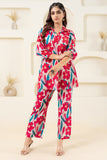 Pink Flower Printed Pure Cotton Flared Co-ord Set