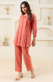Peach Pleated Flared Solid Co-ord Set GulaboSitabo