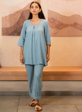 Light Blue Sweetheart Neck with flared Sleeve Co-ord Set GulaboSitabo