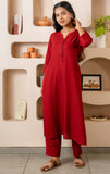 Maroon Notched Neck with Button Loops Straight Kurta Set GulaboSitabo