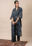 Black Floral Jaal Printed Pure Cotton Straight Kurta Set GulaboSitabo