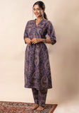 Purple Printed Pure Cotton A Line Flared Dress