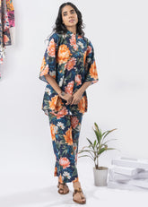 Bold Floral Half-Buttoned Pure Cotton Printed Co-ord Set