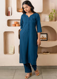 Sapphire Notched Neck with Regular Sleeve Kurta Set GulaboSitabo