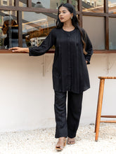 Black Pleated Band Collar Flared Co-ord Set GulaboSitabo