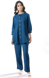 Sapphire Pleated Band Collar Co-ord Set GulaboSitabo