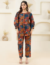 Abstract Printed Pure Cotton Co-ord Set With Puffed Sleeves