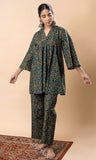 Green Ajrakh Block Printed Pure Cotton Flared Co-ord Set