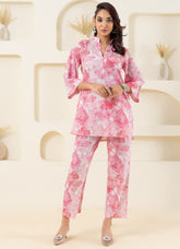 White Flower Abstract Printed Pure Cotton Co-ord Set