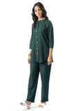 Green Pleated Band Collar Straight Fit Co-ord Set GulaboSitabo