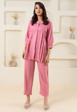 Pink Pleated Flared Solid Co-ord Set