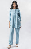 Light Blue Pleated Band Collar Straight Fit Co-ord Set