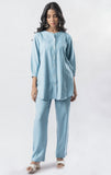 Light Blue Pleated Band Collar Straight Fit Co-ord Set GulaboSitabo