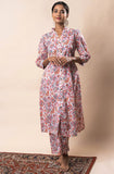 White Front Slit Flared Pure Cotton Printed Kurta Set GulaboSitabo