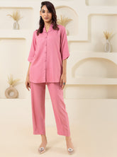 Pink Shawl Collar Solid Co-ord Set GulaboSitabo
