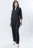 Black Shawl Collar Straight Co-ord Set with Curved Sleeves