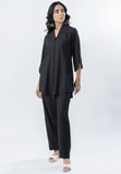 Black Shawl Collar Straight Co-ord Set with Curved Sleeves GulaboSitabo
