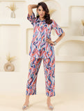 Abstract Wave Printed Pure Cotton Off White Co-ord Set
