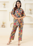 Grey Multi Color Floral Pure Cotton Printed Co-ord Set GulaboSitabo