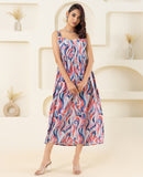 White Sleeveless Pure Cotton Printed Sweet Heart Dress