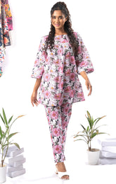 White Printed A-Line Pure Cotton Co-ord Set GulaboSitabo