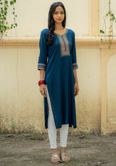 Sapphire Kurti with Embroidered Neckline and Sleeves GulaboSitabo