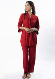 Maroon Shawl Collar Co-ord Set with Curved Sleeves