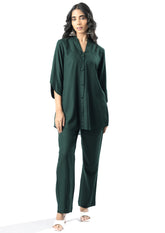 Green Shawl Collar Co-ord Set with Curved Sleeves