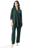 Green Shawl Collar Co-ord Set with Curved Sleeves