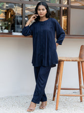 Navy Blue Front Pleated flared Co-ord Set