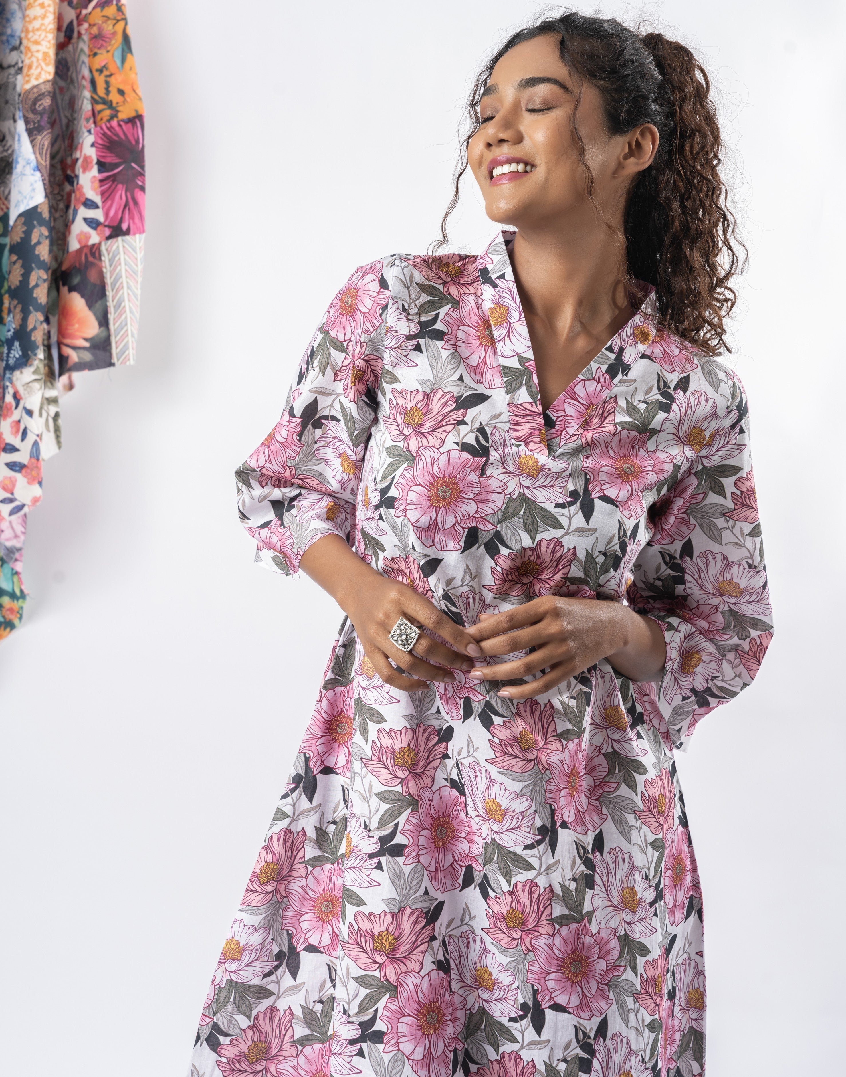 White Pure Cotton Printed A-Line Dress GulaboSitabo