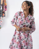 White Pure Cotton Printed A-Line Dress GulaboSitabo