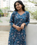 Sweetheart Neck with flared V Sleeve Printed Pure Cotton Kurta