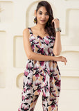 Off White Floral Printed Pure Cotton Sleeveless Co-ord Set
