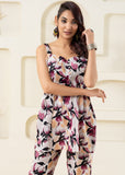 Off White Floral Printed Pure Cotton Sleeveless Co-ord Set GulaboSitabo