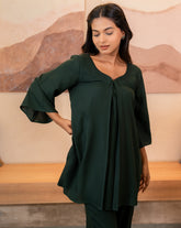 Green Sweetheart Neck with Flared Sleeve Co-Ord Set