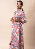 White Front Slit Flared Pure Cotton Printed Kurta Set