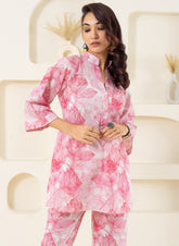 White Flower Abstract Printed Pure Cotton Co-ord Set