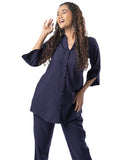Navy Blue Shawl Collar Co-ord Set with Curved Sleeves