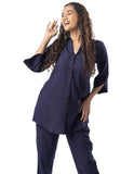 Navy Blue Shawl Collar Co-ord Set with Curved Sleeves GulaboSitabo