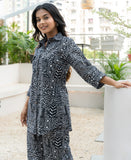 Black Abstract Printed Pure Cotton Co-ord Set with Printed Baggy Bottoms
