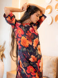Notched Neck Floral Printed Pure Cotton Straight Kurta Set GulaboSitabo