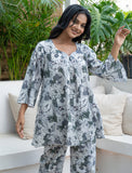 Box Pleated Floral Printed Sweetheart Neckline Pure Cotton Flared Co-ord Set GulaboSitabo